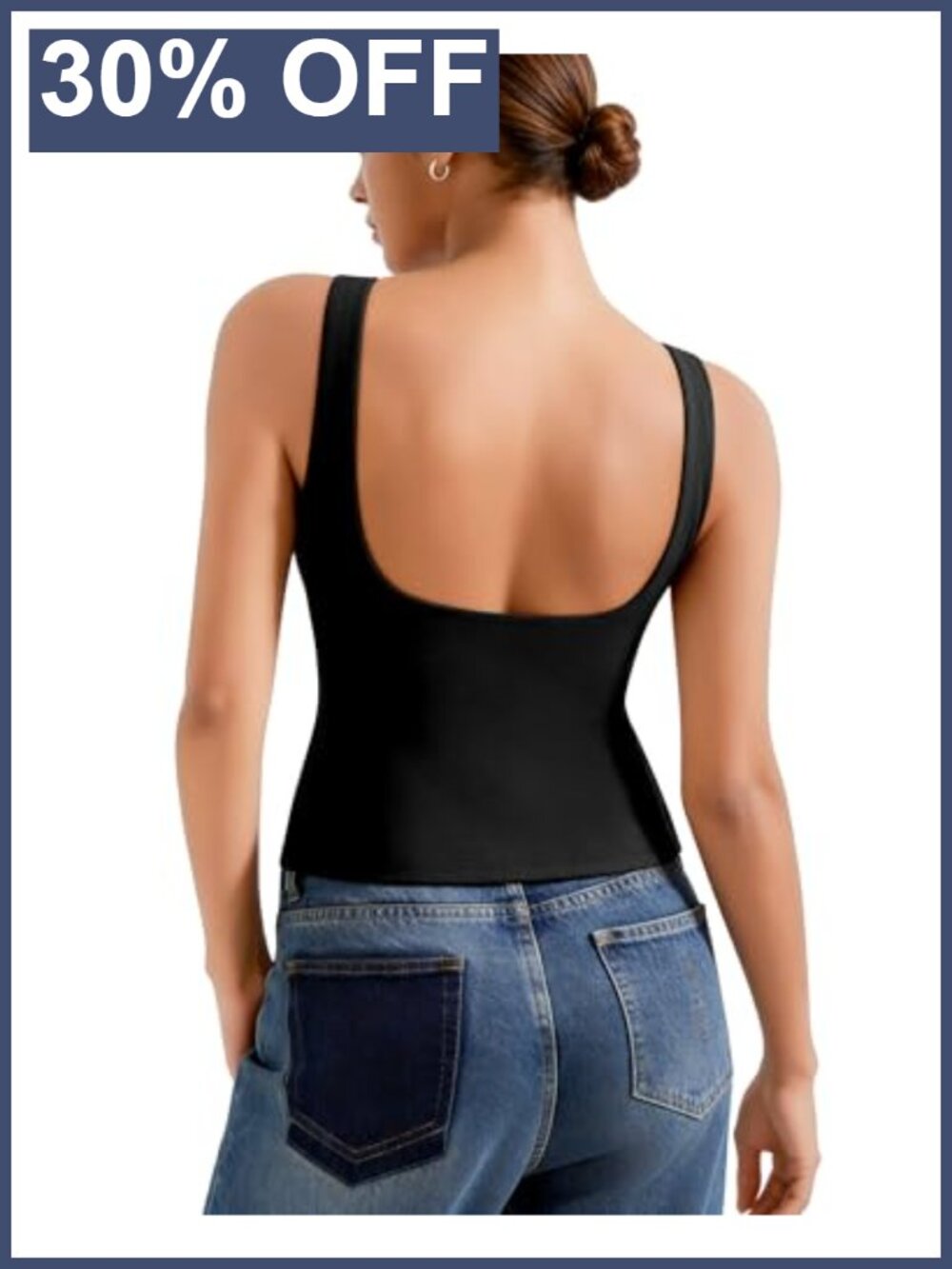 Women's Built in Bra Tank Top Open Back Boat Neck Y2K Double Lined
